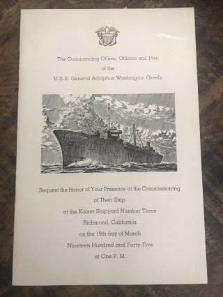 Uss General A.  W.  Greely Ship Commissioning Program Wwii March 19th,  1945