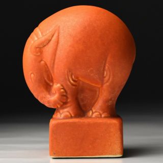 Vintage Art Deco Cowan Pottery 4 5/8 " Elephant Figural Paperweight Oriental Red