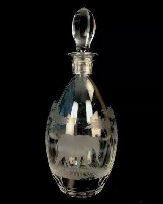 Vintage Rowland Ward Safari Series Elephant Etched Glass Crystal Decanter 11.  5 "