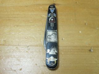 Vtg Silver Cattaraugus Masonic Masons Pocket Knife Camel Star Moon Rare 301 3c1