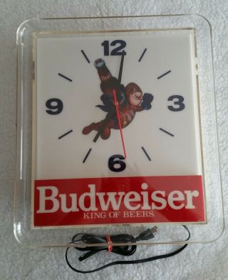Vintage 1990 Budweiser Bud Man Beer Clock Light Advertising Wall Analog Man Cave