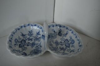 Vintage Meissen Blue Onion Sword Mark Two Sided Relish Dish 9 By 7.  25 By 3.  5”