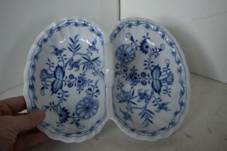 Vintage Meissen Blue Onion Sword Mark Two Sided Relish Dish 9 By 7.  25 by 3.  5” 2