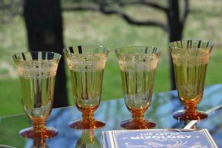 Vintage Etched Amber Optic Cocktail Glasses,  Fostoria,  Royal Amber,  Circa 1925