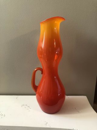 Vintage Orange Red Murano Hand Blown Glass Deco Vase 20” Tall Cool Rare
