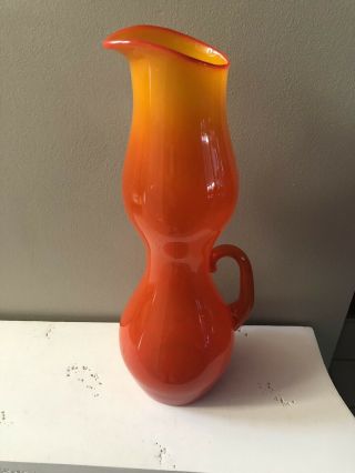 VINTAGE ORANGE RED MURANO HAND BLOWN GLASS DECO VASE 20” TALL COOL RARE 3