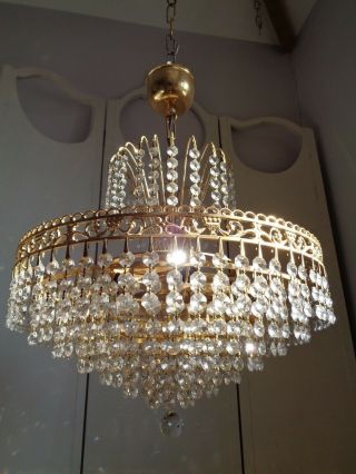Gorgeous Large 8 Tier Vintage French Lead Crystal Waterfall Chandelier