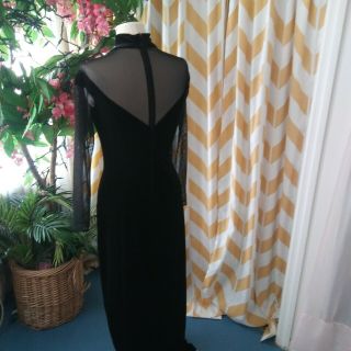 Tadashi Vintage Ladies Size L Black Velvet High Neck Sheer Sleeve Gown dress 4