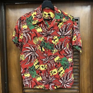 Vintage 1940’s Atomic Tropical Pattern Silky Rayon Hawaiian Shirt - S