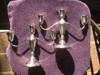 2 Vintage Duchin Creation Sterling Silver Weighted Candelabras (3 Candles)