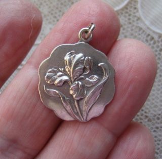 Antique Victorian French Art Nouveau Repousse 800 Silver Iris Lily Flower Charm