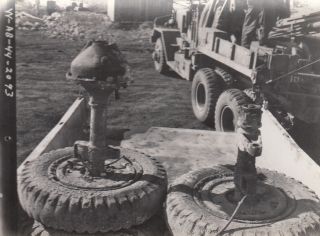 Photo Wrecker Truck Salvaging Japanese Tires & Axles 1944 Saipan 629