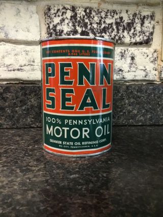 Vintage Penn Seal 100 Pennsylvania Quart Oil Can Empty Metal
