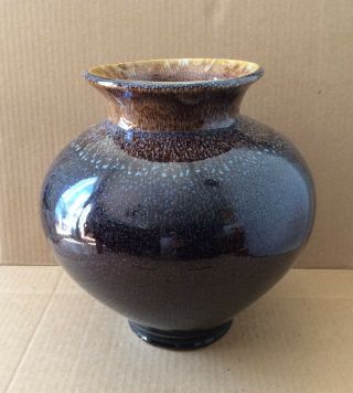 Large & Heavy Vintage Glazed Clay Studio Art Pottery Vase W/ Signed 8 7/8” Tall