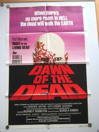 Vintage Dawn Of The Dead 1 - Sheet 27x41 Romero Zombie Sequel 1978 Rare Vf