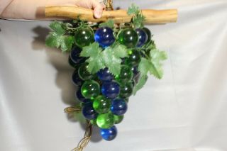 Vintage Mid Century 1960s Blue & Green Lucite Acrylic Grapes Hanging Swag Lamp