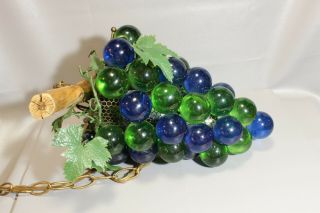 Vintage Mid Century 1960s Blue & Green Lucite Acrylic Grapes Hanging Swag Lamp 3