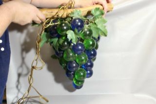 Vintage Mid Century 1960s Blue & Green Lucite Acrylic Grapes Hanging Swag Lamp 4