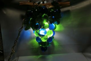 Vintage Mid Century 1960s Blue & Green Lucite Acrylic Grapes Hanging Swag Lamp 5