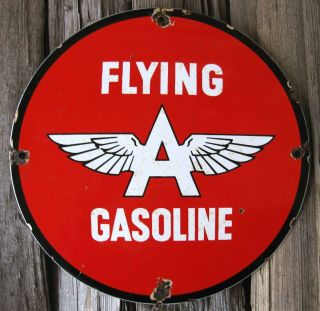 Flying A Gasoline Vintage Porcelain Enamel Gas Pump Oil Service Station Sign