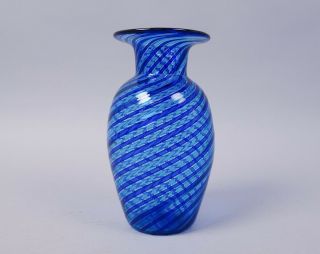 Vintage Vetri Vm Murano A Canne Turquoise Cobalt Swirl Art Glass Vase