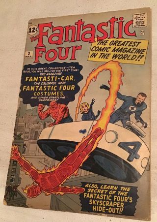 Fantastic Four 3 Marvel Comic 1962 1st App.  Costumes Lettersp Vintage Silver Age