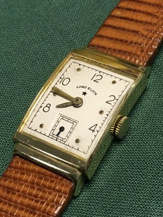 Solid 14k Gold Lord Elgin 559 21 Jewel Wrist Watch Mans Men Art Deco Vintage