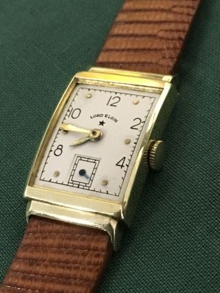 Solid 14k gold Lord Elgin 559 21 jewel Wrist Watch Mans Men Art Deco Vintage 2