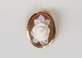 Antique Victorian 18k Yellow Gold Carved Shell Cameo Flower Pin Brooch & Pendant