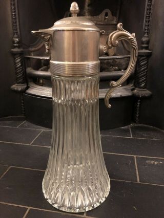 Vintage Decanter With Silver Plated Wine Pitcher Claret Jug Antique