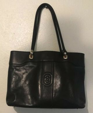 Vintage Marino Orlandi Black Italian Leather Shoulder Purse Tote Shopper Large