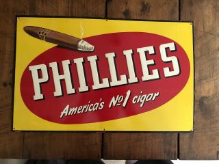 Vintage Phillies Cigar Embossed Sign Tin Rare