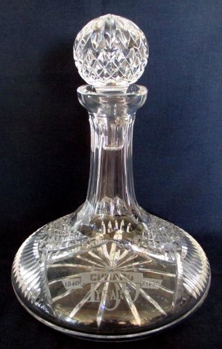 Vintage Crystal Glass Cunard Cruise Ship 150 Year Anniversary Decanter 1840 - 1990