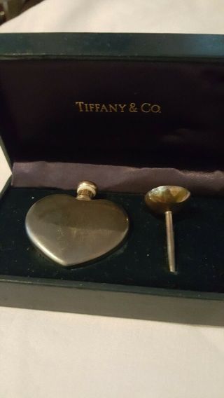 Tiffany & Co.  Sterling Silver Heart Shaped Perfume Bottle And Funnel No Monogram