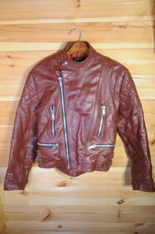 Vtg Kett Leathers Burgundy Leather Biker Motorcycle Jacket 38 "