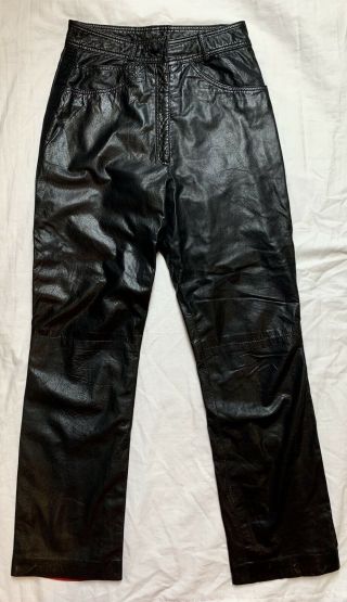 Vintage Fendi Black Soft Supple Leather Pants With Red Satin Lining Size Xs / S