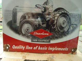 VINTAGE 1960 ' S FORD TRACTOR DEARBORN FARM EQUIPMENT PORCELAIN DEALER SIGN 3