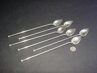 Vintage Set Of 6 - Starr - Sterling Silver Spoon Straws - Swizzle - W Heart Bowl