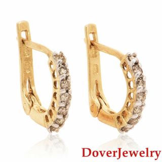 Estate Diamond 10k Yellow Gold Small Huggie Hoop Earrings Nr