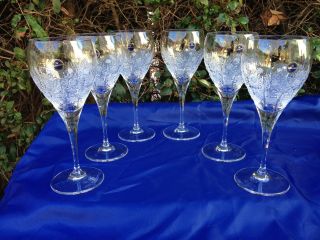 Vintage Bohemia Queen Lace Hand Cut Lead Crystal Wine Goblet 12 Oz (340ml) 6 Pc