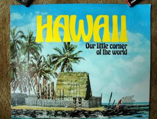 Vintage 1970s UNITED AIRLINE HAWAII Travel Poster railway train art air 4