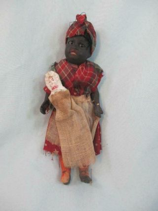Antique German Painted Bisque Doll Glass Eyed Black Nanny & Stone Bisque Baby 6 