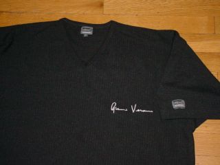 Vintage Gianni Versace Men Short Sleeve V - Neck Shirt Black Signature - Logos Xl