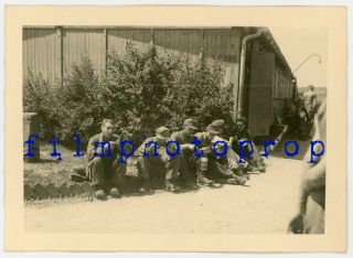 Wwii Us Gi Photo - German Pow Work Detail Eat At 18th Infantry Regiment Camp 3
