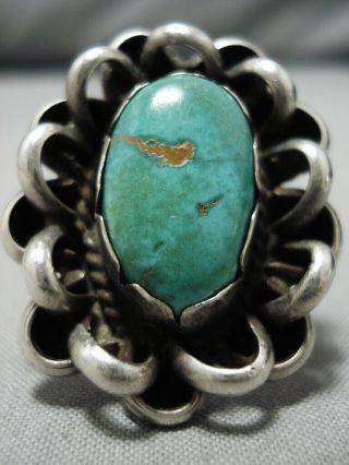 Huge And Heavy Vintage Navajo Green Turquoise Sterling Silver Ring Old