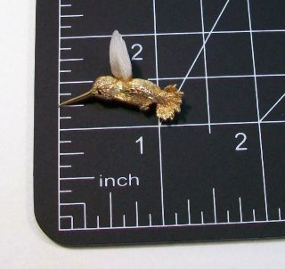 Fine Vintage Estate 14K Yellow Gold HUMMINGBIRD Pin - Real Stick PEARL Wings. 4