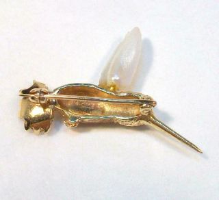 Fine Vintage Estate 14K Yellow Gold HUMMINGBIRD Pin - Real Stick PEARL Wings. 5