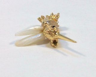 Fine Vintage Estate 14K Yellow Gold HUMMINGBIRD Pin - Real Stick PEARL Wings. 6