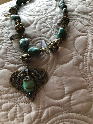 Rare Vintage “maya “ Turquoise Statement Necklace Designer Signed 23”