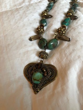 Rare Vintage “Maya “ Turquoise Statement Necklace Designer Signed 23” 3